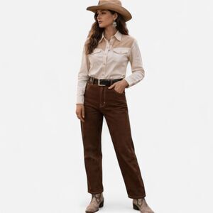 Reformation Cowboy High Rise Straight Jeans Sz 29 Chocolate Brown Western Indie
